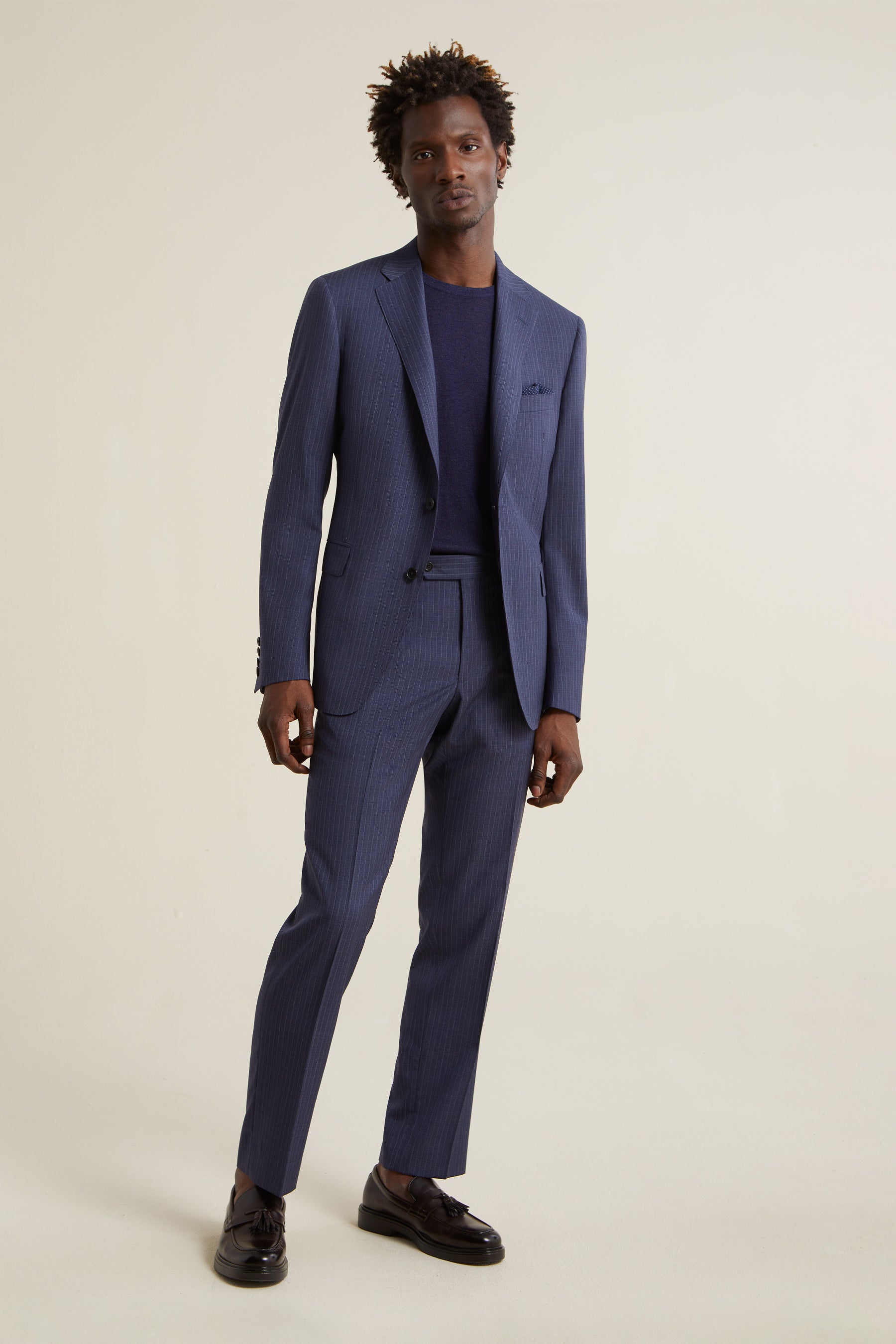 A 3Piece Business Men Navy Blue Stripe Suit Set By Belfor | Thekingsmen